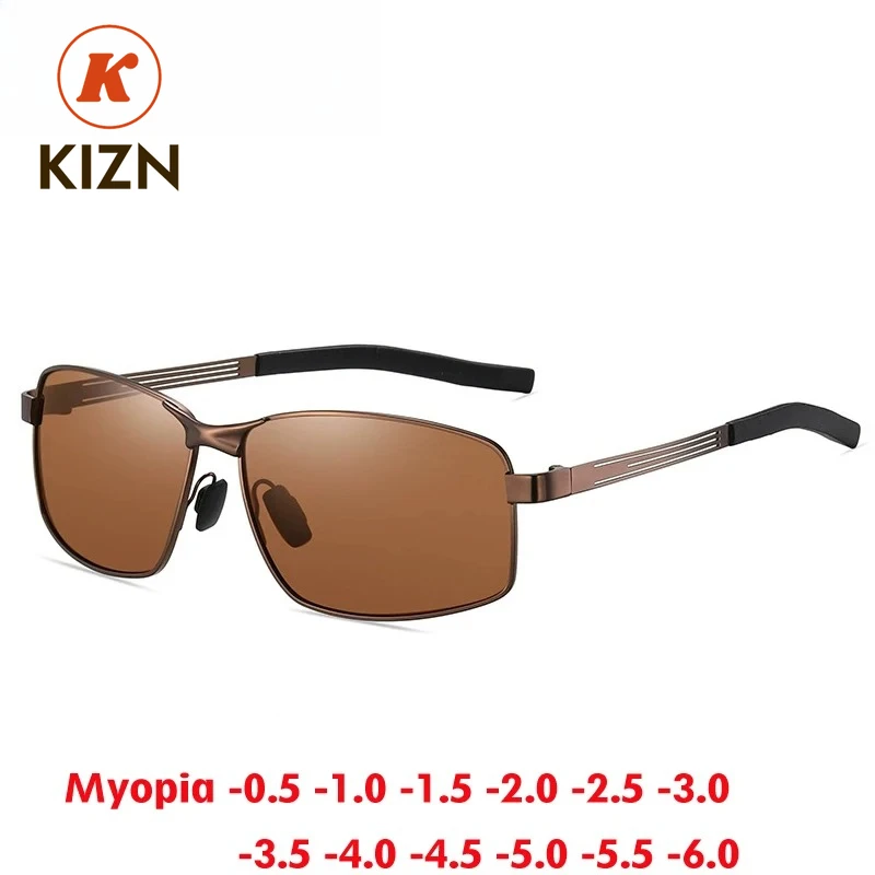 

KIZN Men's Polarized Myopia Sunglasses Square Frame Alloy UV400 Prescription Driving Glasses Outdoor Eyewear -0.5 to -6.0