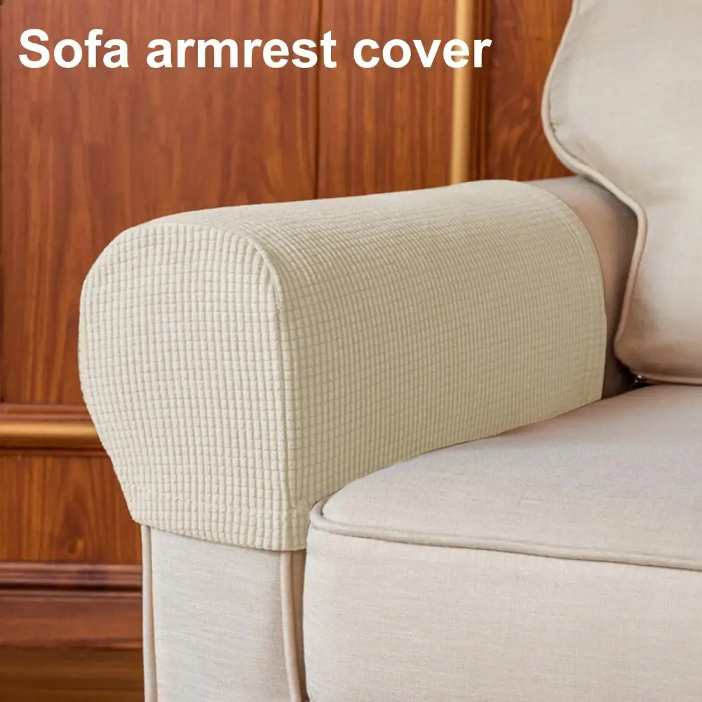 2 Pcs 53*27cm Sofa Arm Cover Elastic Thickened Solid Color Soft Fabric Anti-Slip Couch Armrest Protectors Recliner Slipcovers