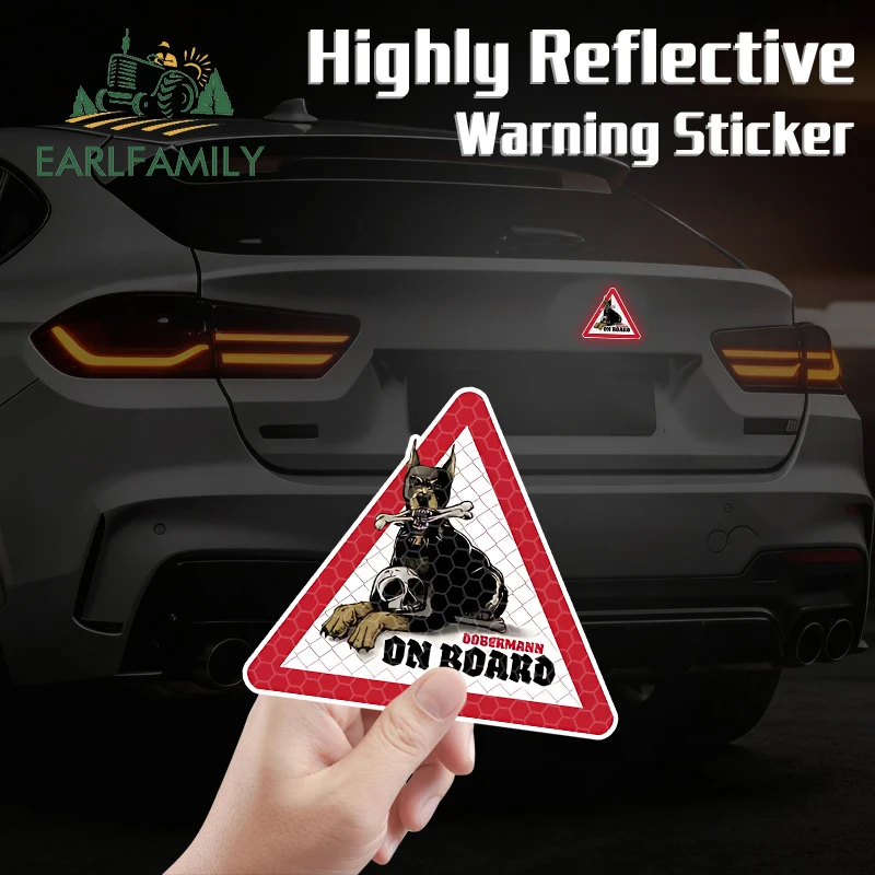 EARLFAMILY Warning Sign Dobermann Dog Car Stickers Pet Dog on Board Decals Reflective Decal Wear Resistant Stickers Accessories