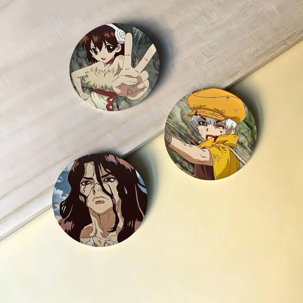 Dr. Stone Badges Peripheral Lapel Pins Tinplate Round Brooch For Shoulder Bag Accessories Souvenir Gifts