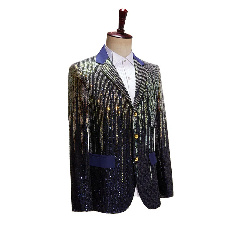 Men Sequin Outfit Blazer Jacket Stage Costume Shooting Star Fasion Clothes Banquet Chorus Dress Singer Dancer Party Prom