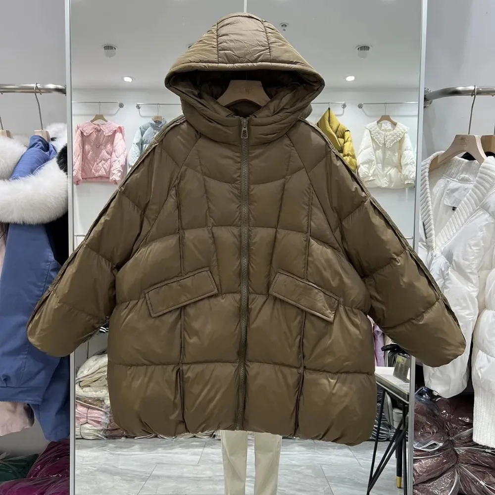 New Winter Women White Duck Down Jacket Hooded Plus Size Warm Oversize Puffer Coat Female Casual Loose Parkas Pocket Outerwear