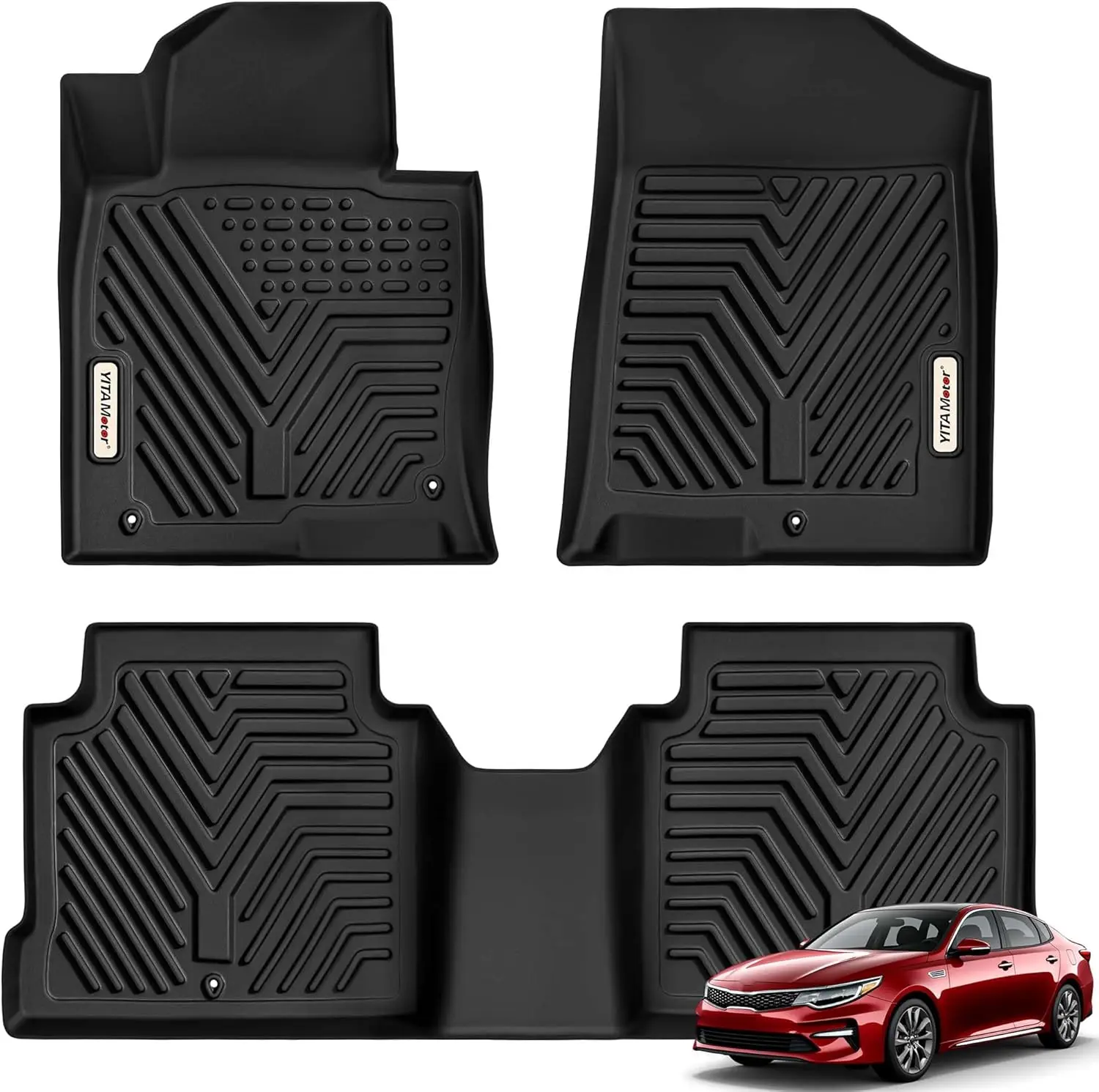 

All-Weather TPE Floor Mats for Kia Optima 2016-2020 & Hyundai Sonata 2015-2019, Custom Fit Car Liners Set in Black
