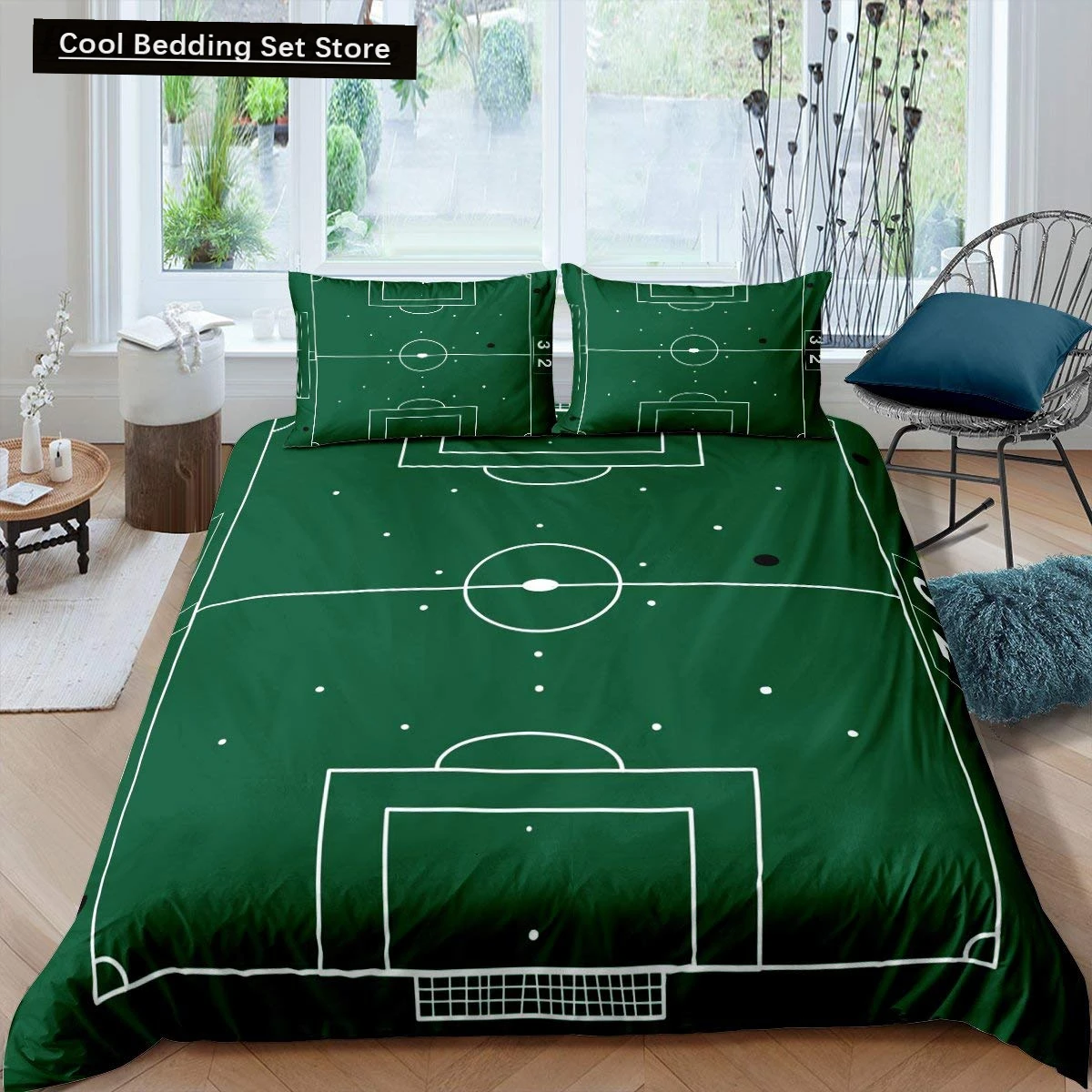 

Green Football Field King Queen Duvet Cover Soccer Field Comforter Cover Boys Men Sport Games Bedding Set Polyester Quilt Cover