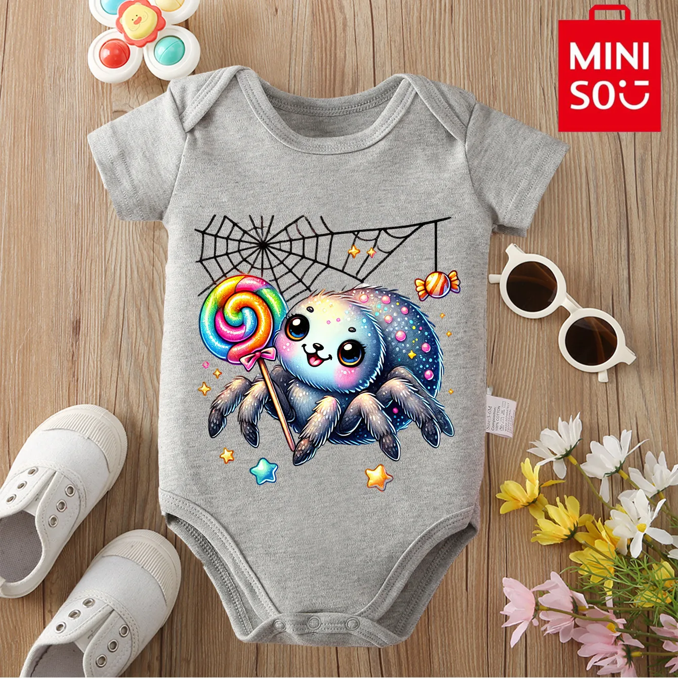 

MINISO Pure Cotton Cloths My First Halloween Candy Ghost Cute Print Bodysuit for Baby Onesie Jumpsuit for 0 To 12 Months Newborn