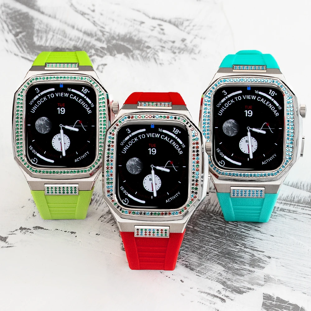 Soul Cool Colored Diamon and Stainless Steel Mod Kit For Apple Watch Case 40 41 44 45MM Accessories Smart IWatch S9 8 4/5/6/7/SE
