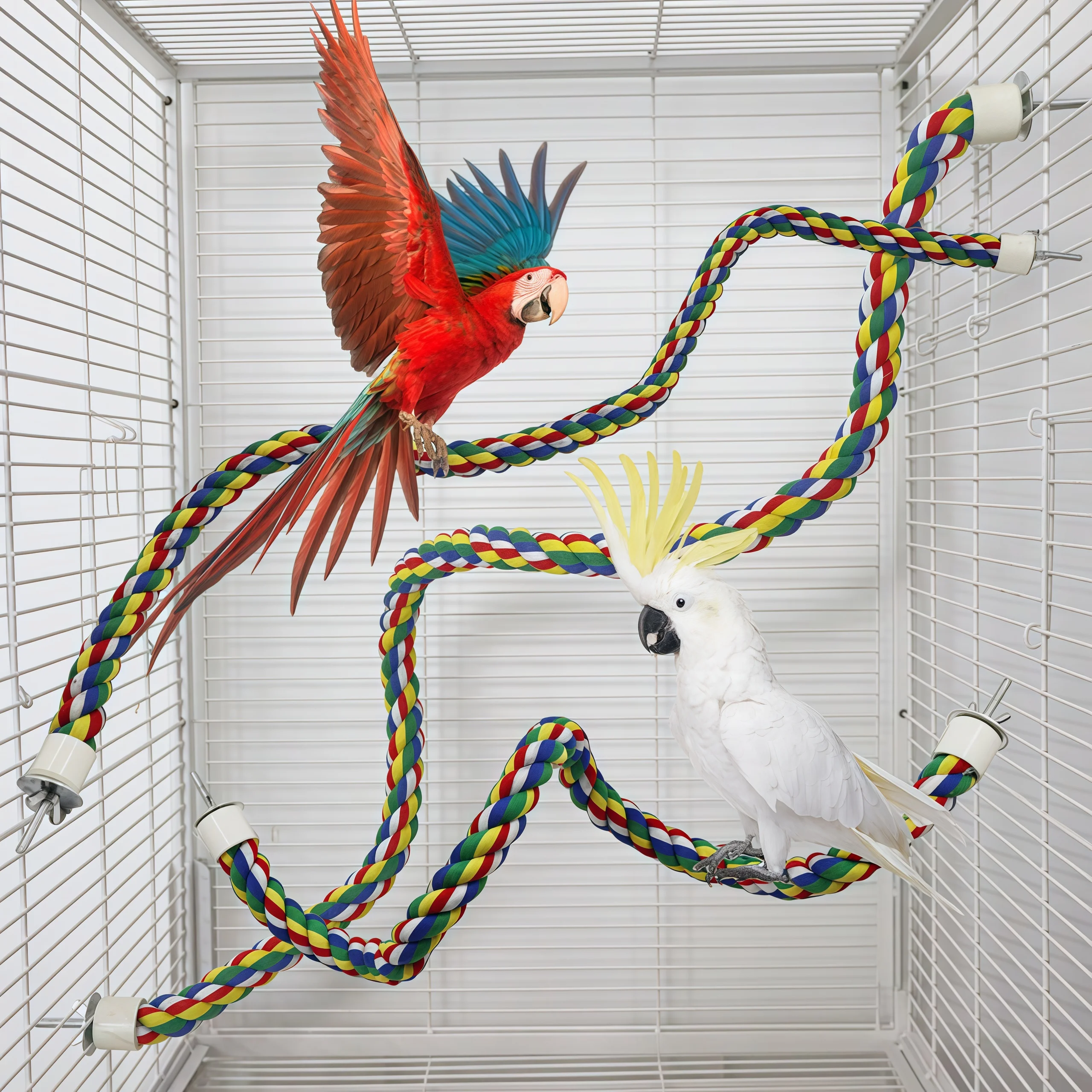 

Chewable Cotton Bird Toys with Climbing Ropes Rotating Ladders Chewable Cotton Rope Toys for Birds