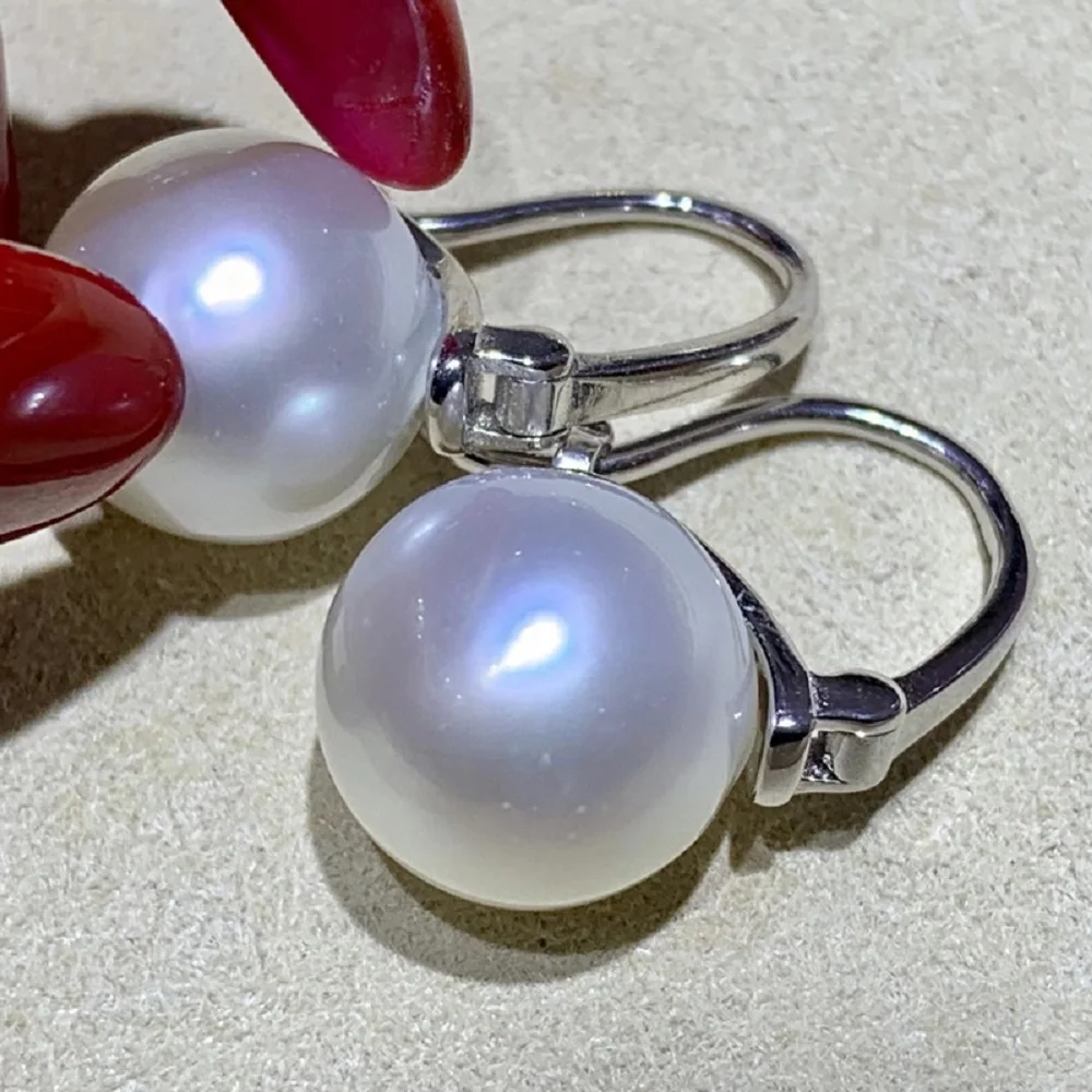 Natural pearl earrings, ear loops, ear buckles, large particles AAAA 12-13mm, Japanese round pearl earrings 925s