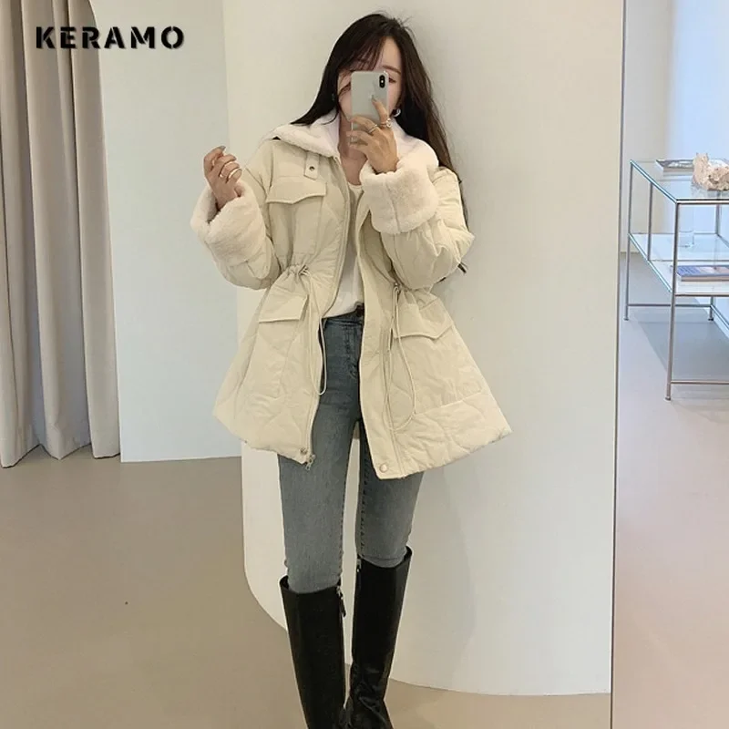 Women Casual Elegant Long Sleeve Single Breasted Parkas 2023 Winter Oversized Outerwear Jacket Fashion Warm Solid Color Coat