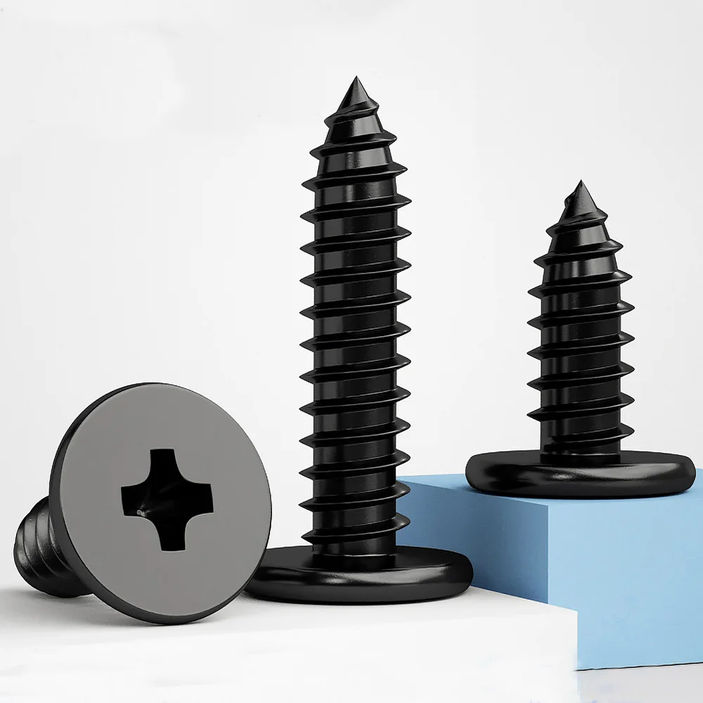 50-200 Uds tornillo autorroscante de cabeza plana delgada cruzada negra M1.2 M1.4 M1.7 M2 M2.3 M2.6 M3 M3.5 M4 tornillo de madera Phillips de acero al carbono