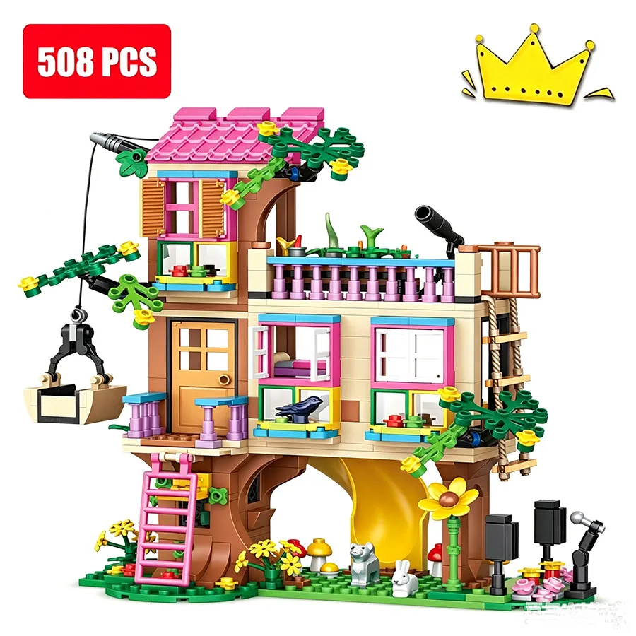 508-teiliges Friends Series Baumhaus Dschungel-Abenteuer-Hütte mit Rutsche Ferienvilla Garten Baustein-Set DIY Spielzeug als Geschenk