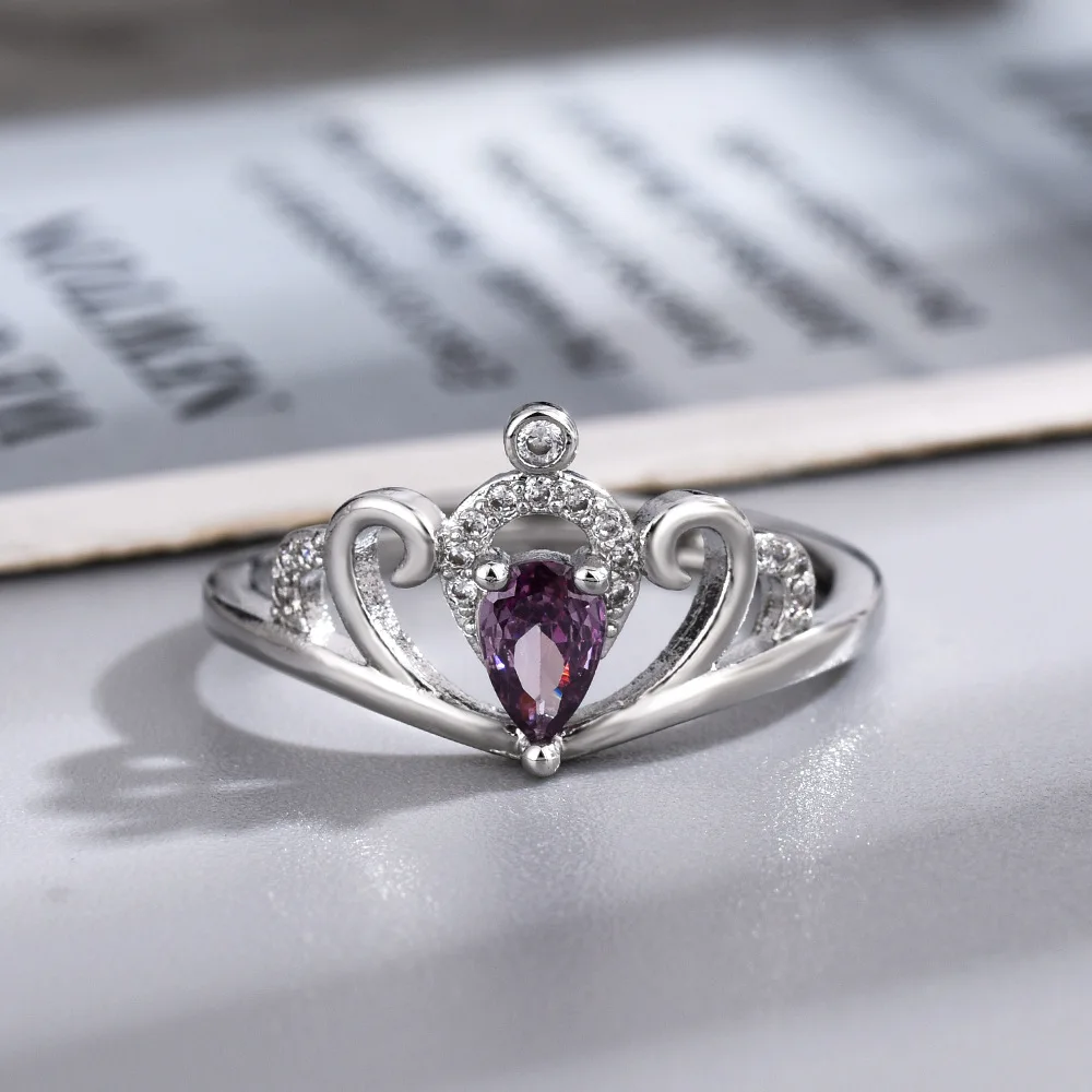 Ellie Princess Crown Ring For Women Fashion Wedding Jewelry Accessories Gift Silver Plated Adjustable Crown Heart Princess Ring