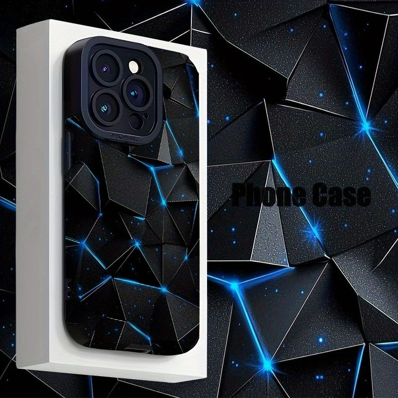 Geometric shapes and blue light dots phone case suitable for iPhone 18 17 16 15 14 13 12 Pro/Max/Plus anti drop and shockproof