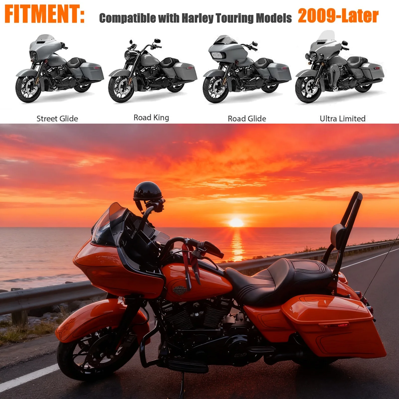 Motorcycle Rear Backrest Sissy Bar for Harley Touring 2009-2026 Road King Special CVO Road Glide Street Glide ST Electra Glide