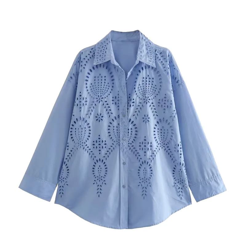 Fashion Womens Hollowed Out Embroidered Loose Shirt