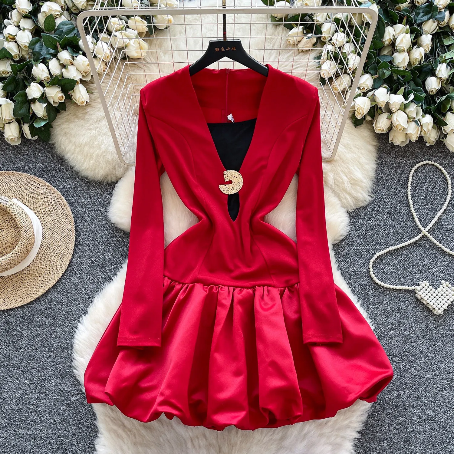 

Two Pieces Women Dress Sets Solid Matching Sets Sleeveless Camisole Top V Neck Mini Length Tulip Dress Slim Casual 2026 Autumn