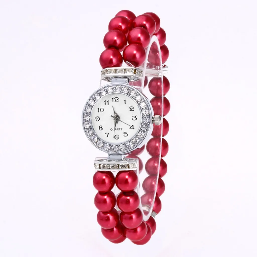 Fashionable And Versatile Exquisite Luxury Ladies’ Pearl Chain Round Dial Diamond Edge Embroider Quartz Watch Suitable For Party