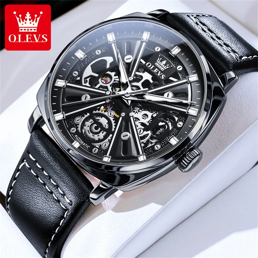 

OLEVS 6685 Men's Watches Mechanical Wristwatch 30m Waterproof Luminous Leather Strap Original Man Watch