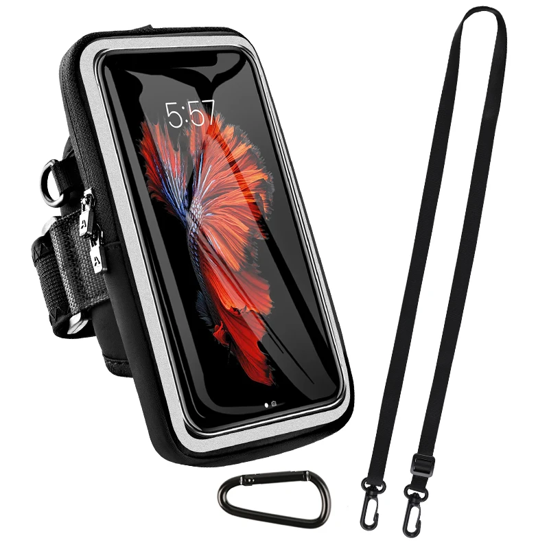 HAISSKY Crossbody Sports Running Bags Men Women Touch Screen Zipper Armband Pouch With Carabiner For iPhone Samsung Xiaomi