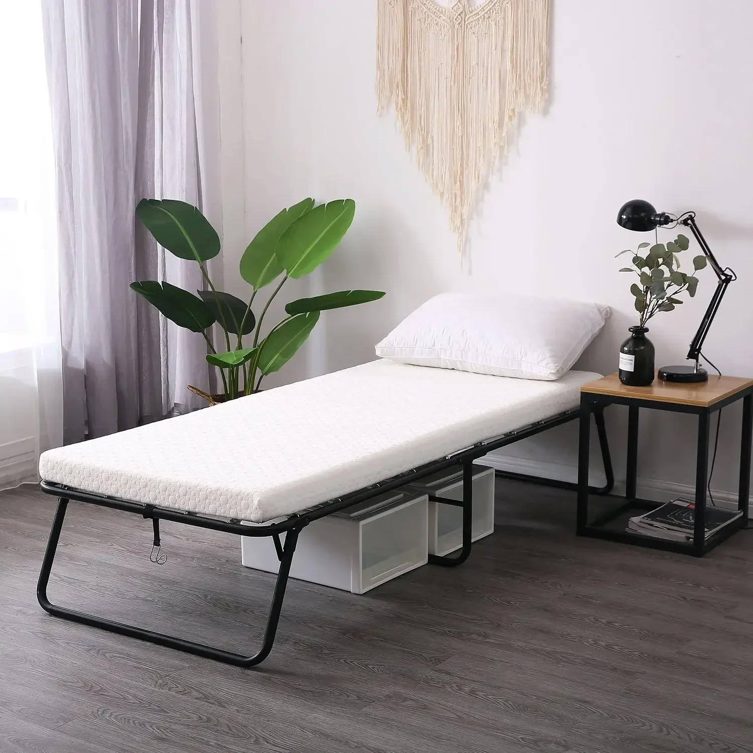 Cama dobrável para convidados, cama dobrável, estrutura de cama dobrável portátil com colchão grosso de espuma viscoelástica para quarto sobressalente e escritório