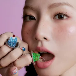 Newly Arrived Jewelry - Multi Colored Resin Jelly Ring Women Afternoon Tea Banquet Eye Catching Punk Party Jewelry Fashion Ring
