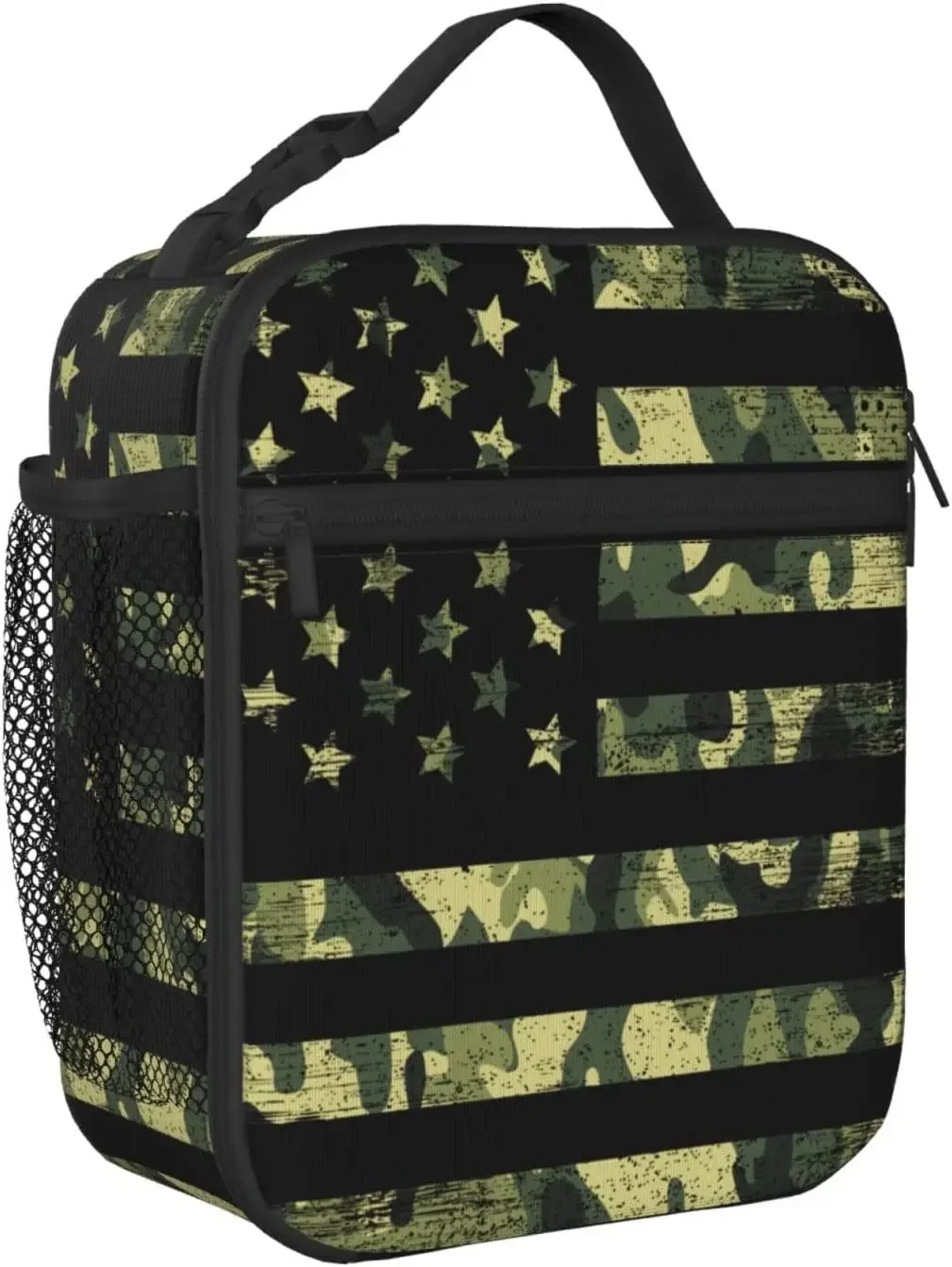 Camouflage American Flag Lunch Box Camo Insulated Lunch Bags for Women Men Girls Boys Detachable Handle Lunch Box Meal Tote Bag