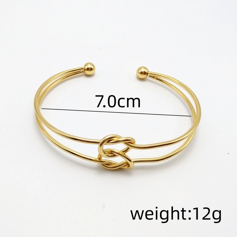 New Round Circular Open Knot Double Heart Cuff Bangle Bracelets For Women Elegant Gold Color Jewelry Noeud Armband Pulseiras