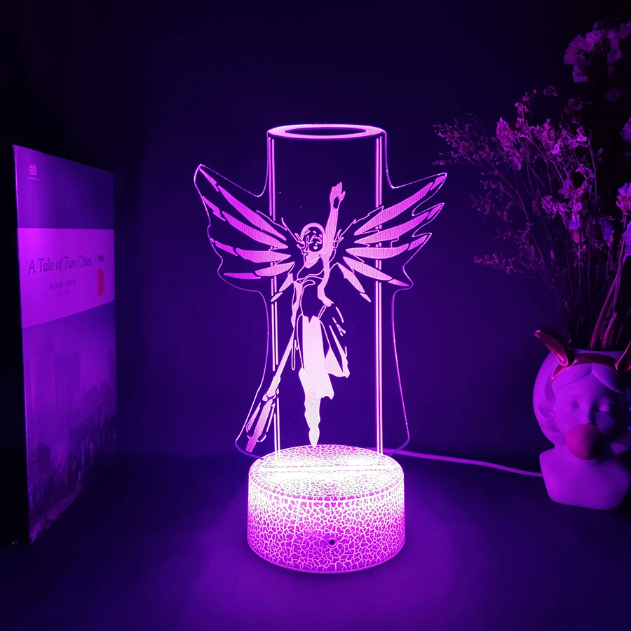 3D LED Anime Game Overwatch Mercy  Lamp Fantastic Cute  Acrylic Night Lamp Gift Desktop Room Decor