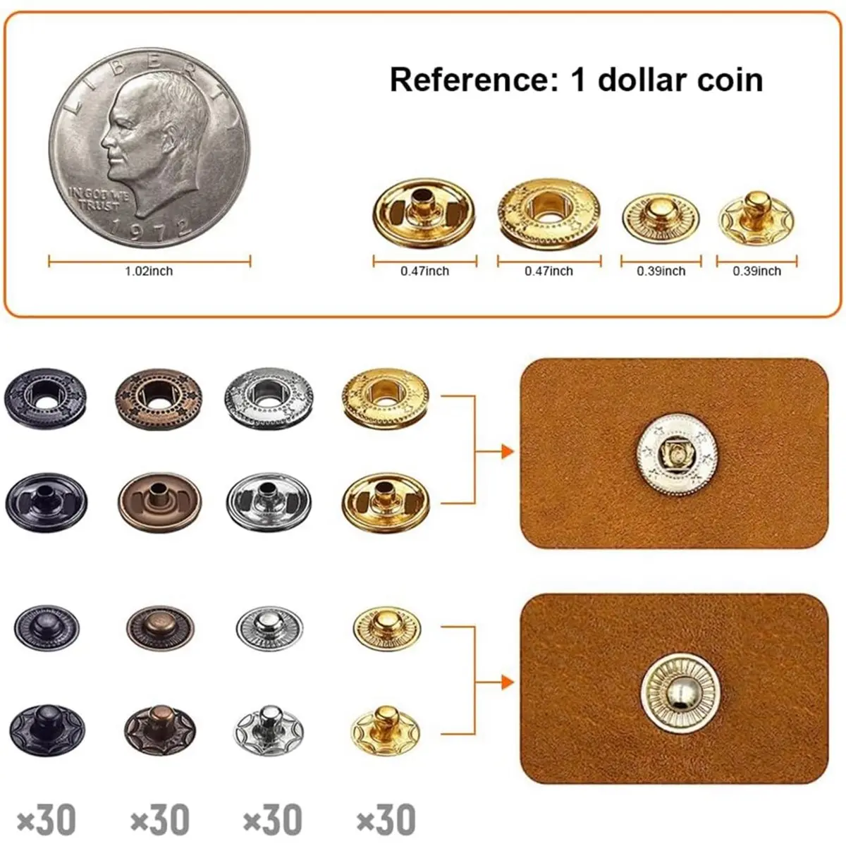 

【AT48】 NEW 120 Set 12mm Snap Fasteners Kit, 4-Color Metal Press Studs with Installation Tools for Leather, Jackets, Jeans & DIY