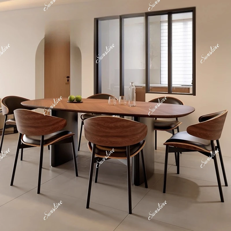 French modern minimalist, oval family table and chair combination