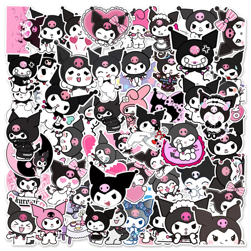 50PCS Kawaii Kuromi Anime Waterproof Stickers Skateboard Guitar Suitcase Freezer Motorcycle Graffiti Decal Sticker Gift