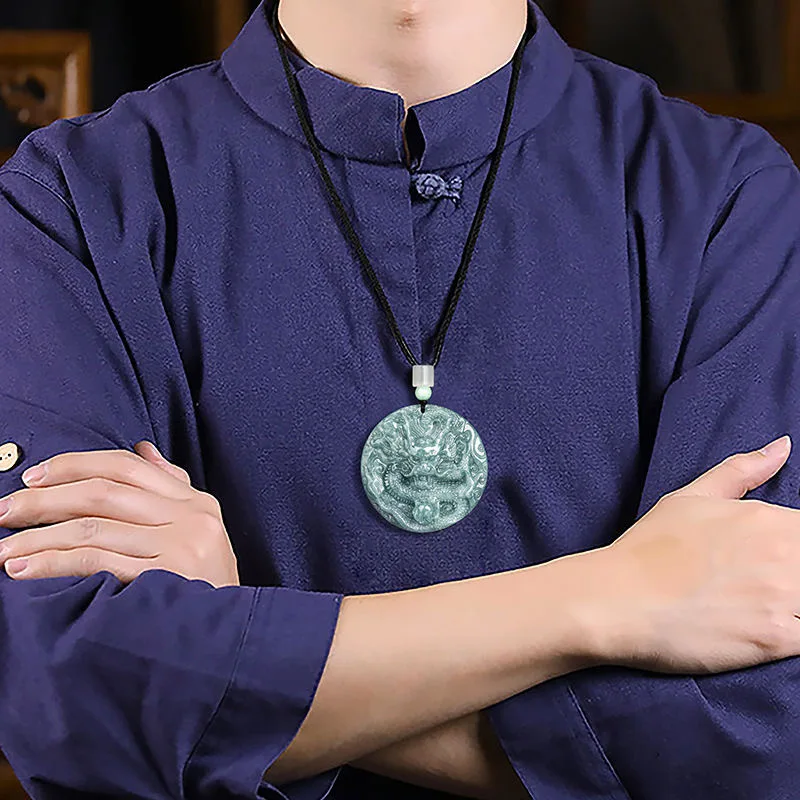 Natural A Jadeite Blue Water Domineering Dragon Pendant for Men and Women
