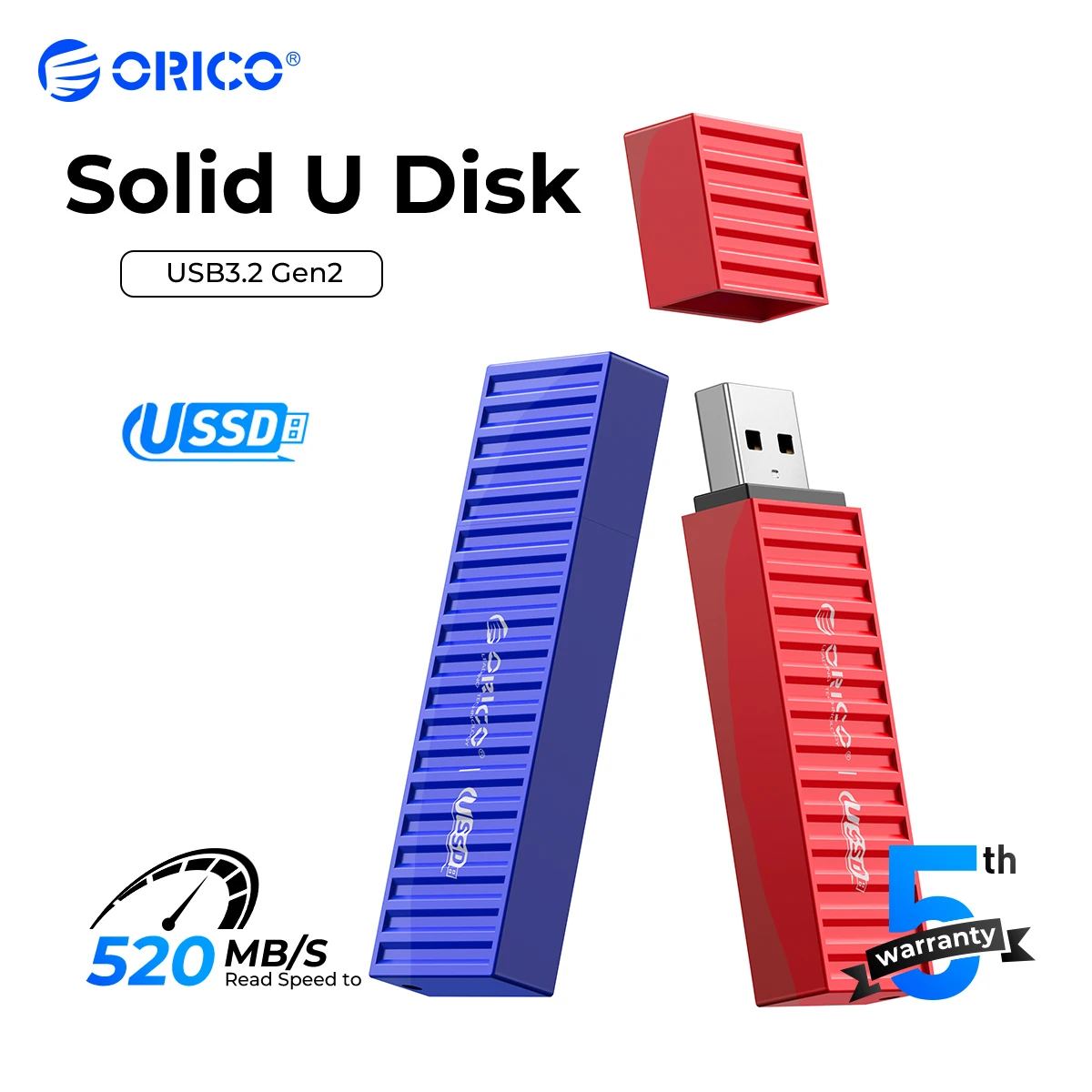 ORICO USSD 솔리드 스테이트 U 디스크, 520 MB/S 플래시 드라이브, 128GB, 256GB, 512GB, 1TB, USB3.2 펜드라이브, 블랙 메탈 컨테이너 디자인 하드 디스크