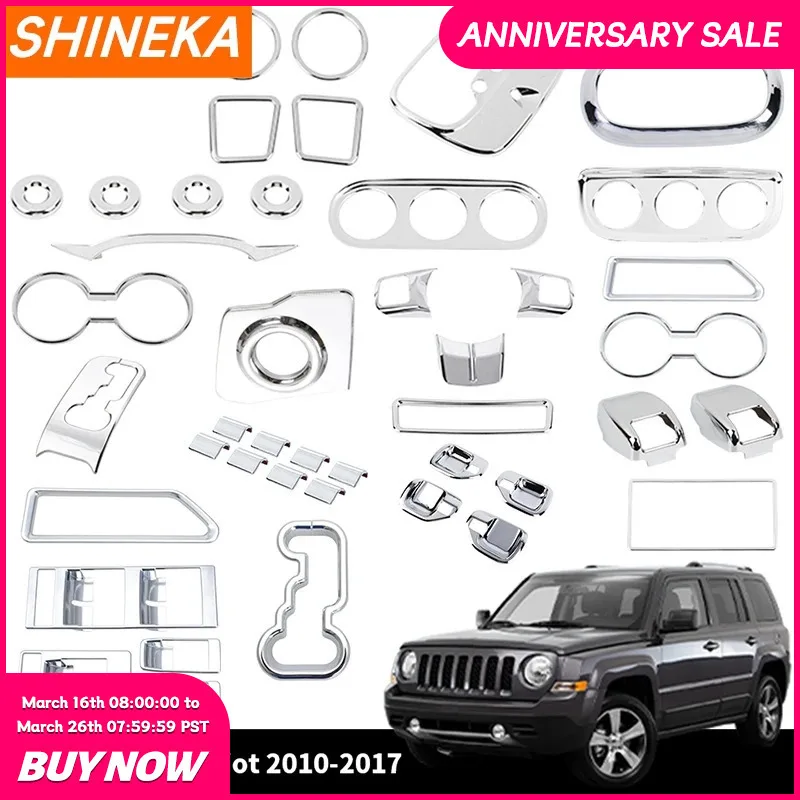 SHINEKA Chrome Center Console Dashboard Steering Wheel Gear Shift Decoration Cover for Jeep Patriot for Jeep Compass 2008-2016