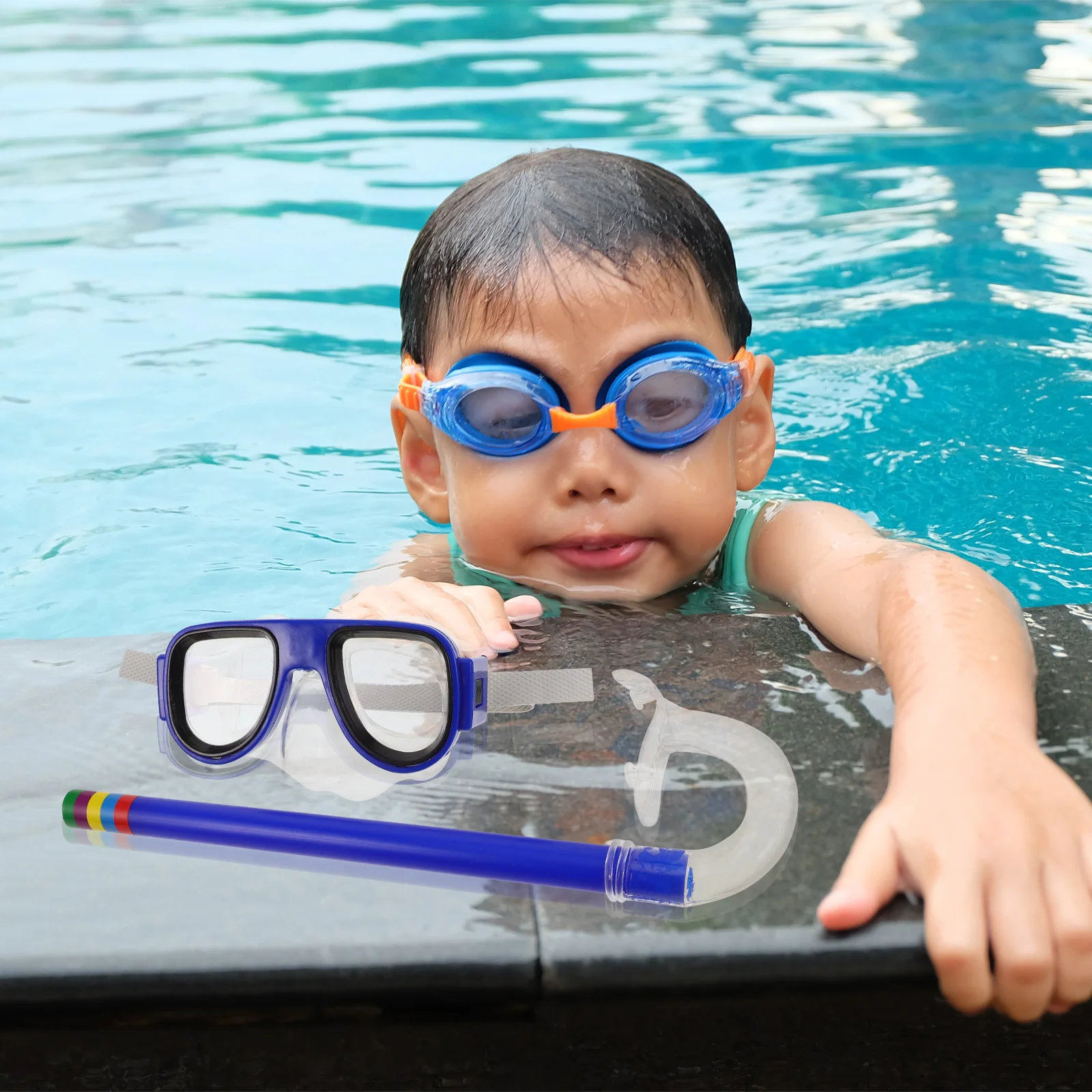 

Children Diving Suit 1 Set Snorkeling Goggles Swim Mask Large Frame Kids Anti Fog Breathing Tube Soft Silicone Pool Beach