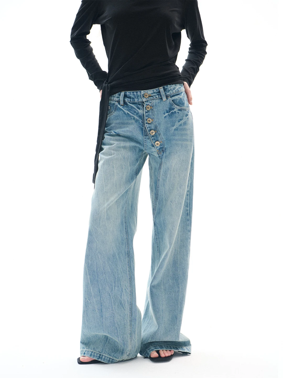 

Goosfir Original Design Straight Leg Jeans Button Door Access Control Loose Women's Style Spring Summer New Long Pants