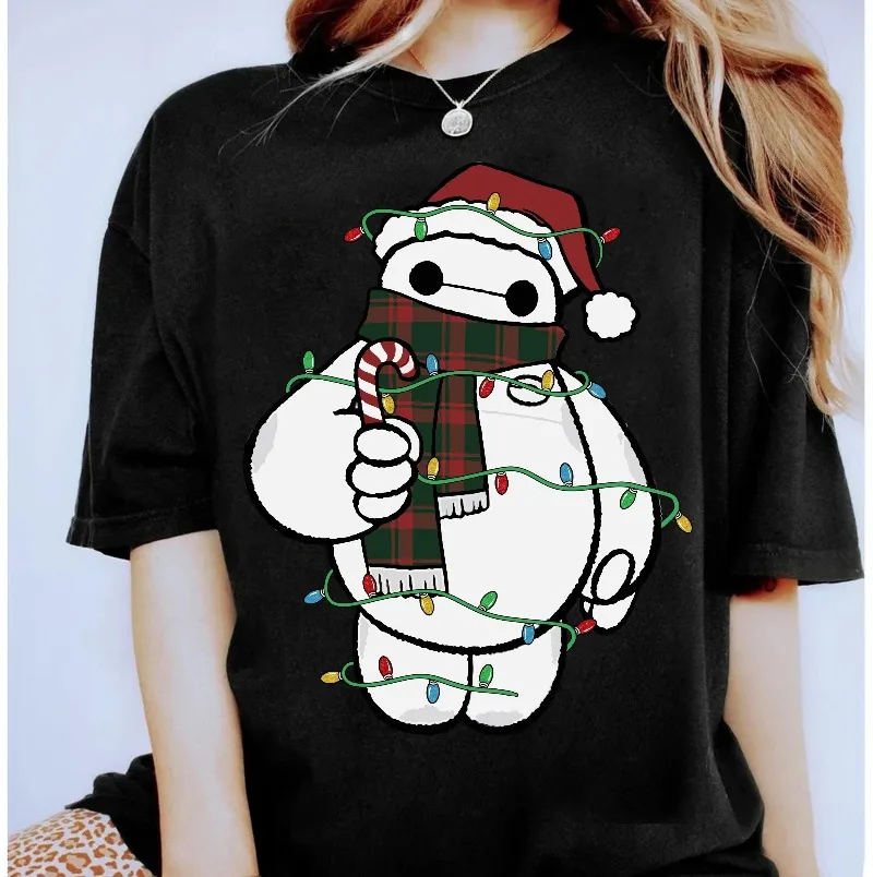

Рубашка с рождественскими огнями Disney Santa Baymax Big Hero, милая рубашка Santa Baymax Christmas Disneyland, семейная рождественская одинаковая рубашка