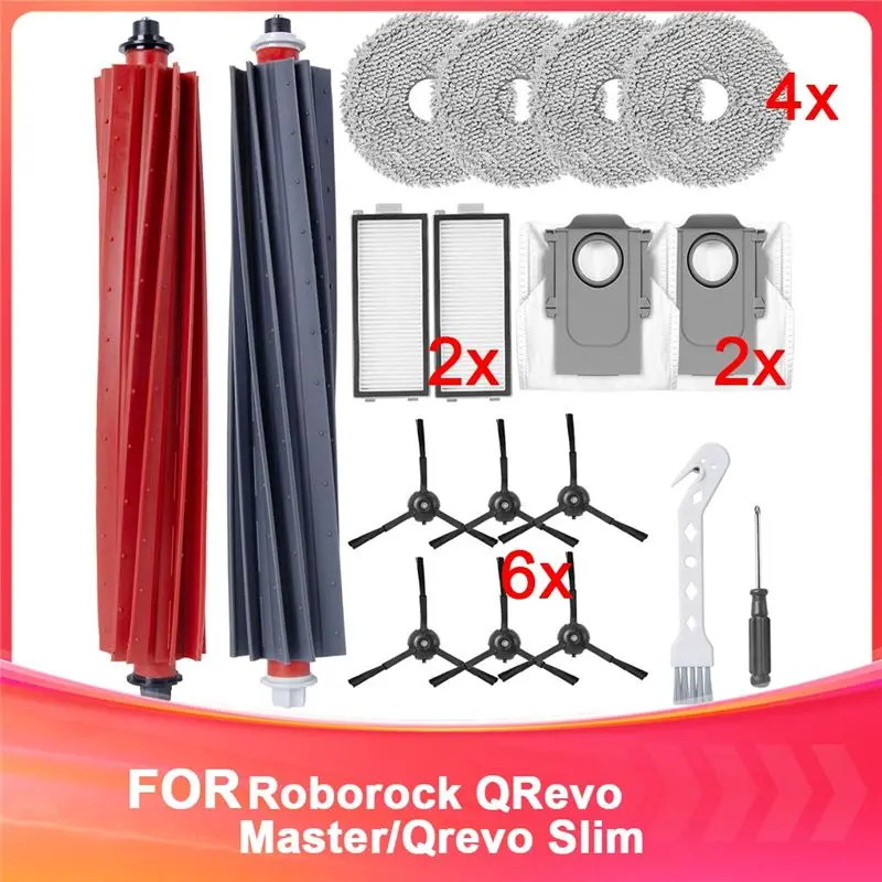 YANA50I Accessories Kit For Roborock Qrevo Master/Qrevo Slim Robot Vacuum Cleaner, Main Roller Brush,Side Brushe,Filter,Dust Bag