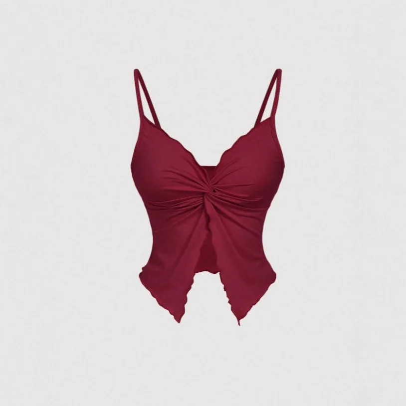 Seductively Top Knot-Front Cross-Back Twist-Detail Top Open-Back Sleeveless Cropped Top Plunging Racerback Partywear Tops