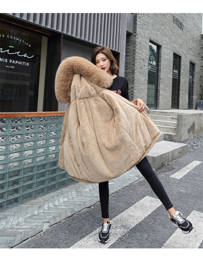 Winter Jacket Coat New Women Parka Clothes Long Coat Wool Liner Hooded Jacket Fur Collar Thick Warm Snow Wear Padded Parka