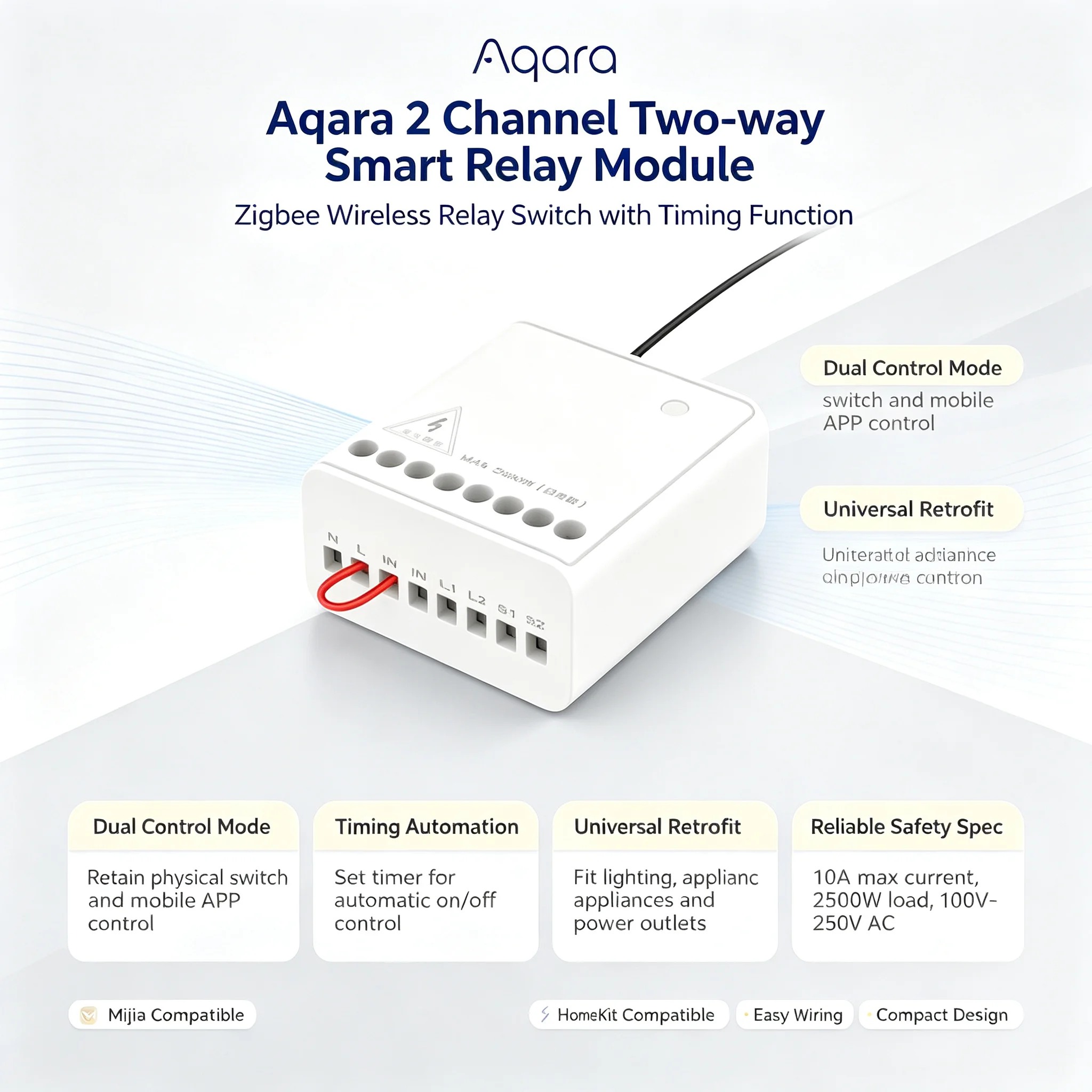 Aqara Zigbee 2 Way Control Module 10A 2500W Wireless Relay Switch Smart Home Support Mi Home HomeKit Remote Control