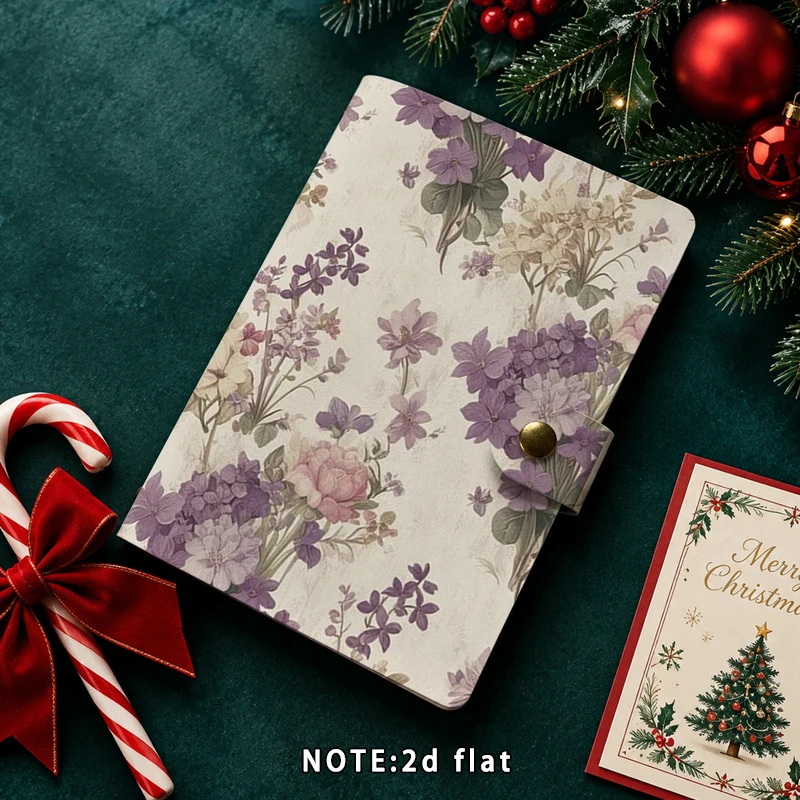 Vintage Floral Journal with Snap Button Retro Purple Flower Printed Notebook Diary School Office Writing Stationery Gift for Wom