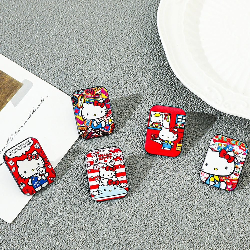 Broche de Sanrio de dibujos animados para chica joven, Pin esmaltado de corazón de gatito, insignia de Metal, joyería para ropa, accesorios de mochila, 5 piezas