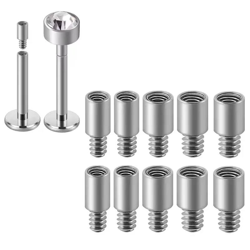 10 Stück ASTM F136 Titan PIERC Innengewinde-Verlängerungsnagel für 0,9–1,2 mm Gewindebasis, Hautoberfläche, Langhantel-Körperpiercing