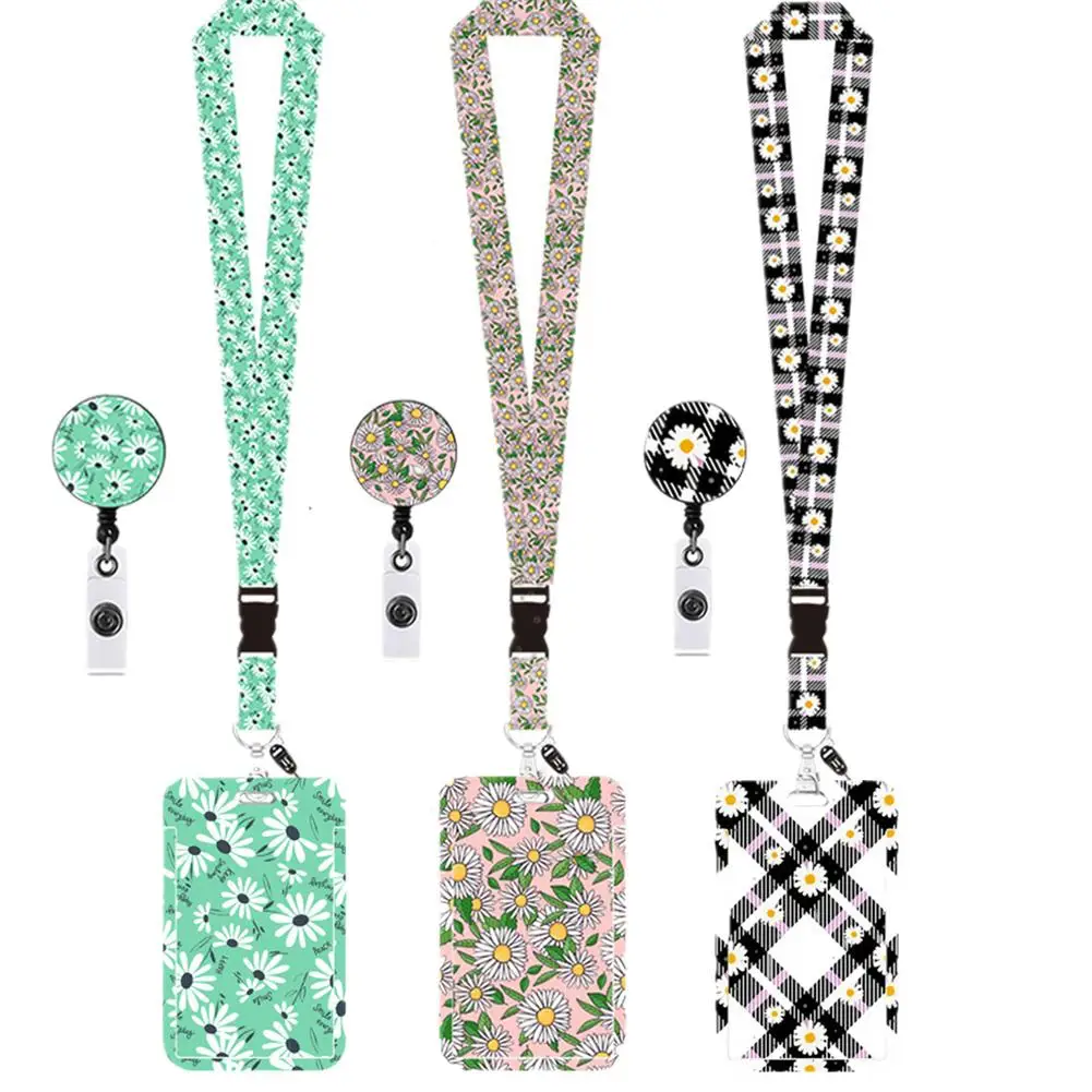 Saco de cartão com fecho de correr com pescoço flor impressão colhedor para adolescentes luva do cartão de identificação caso do crachá do cartão de crédito do banco titular do crachá da bolsa da moeda