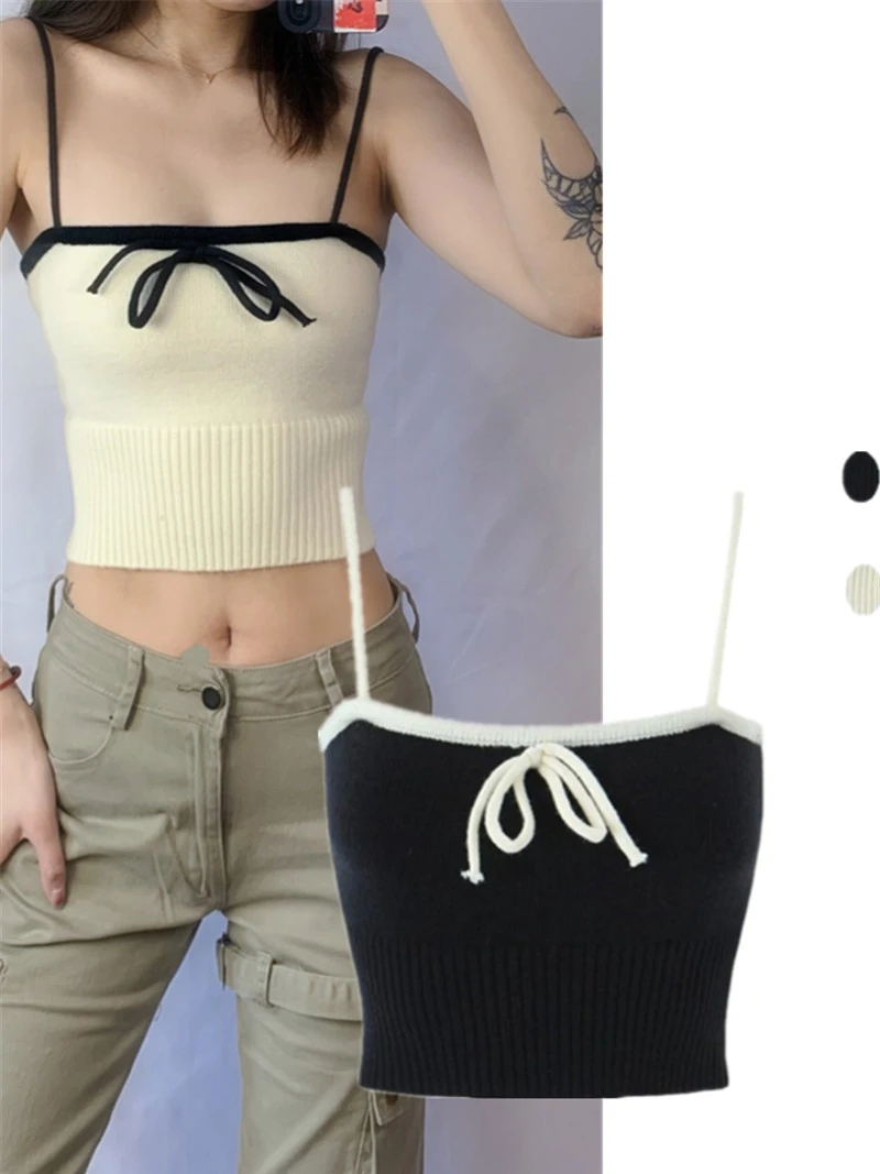 Sexy  Knot Knitted  Strap Ele Ba Plu Uneven Belly Button Baring Inner Wear Pure Desire Top for Women