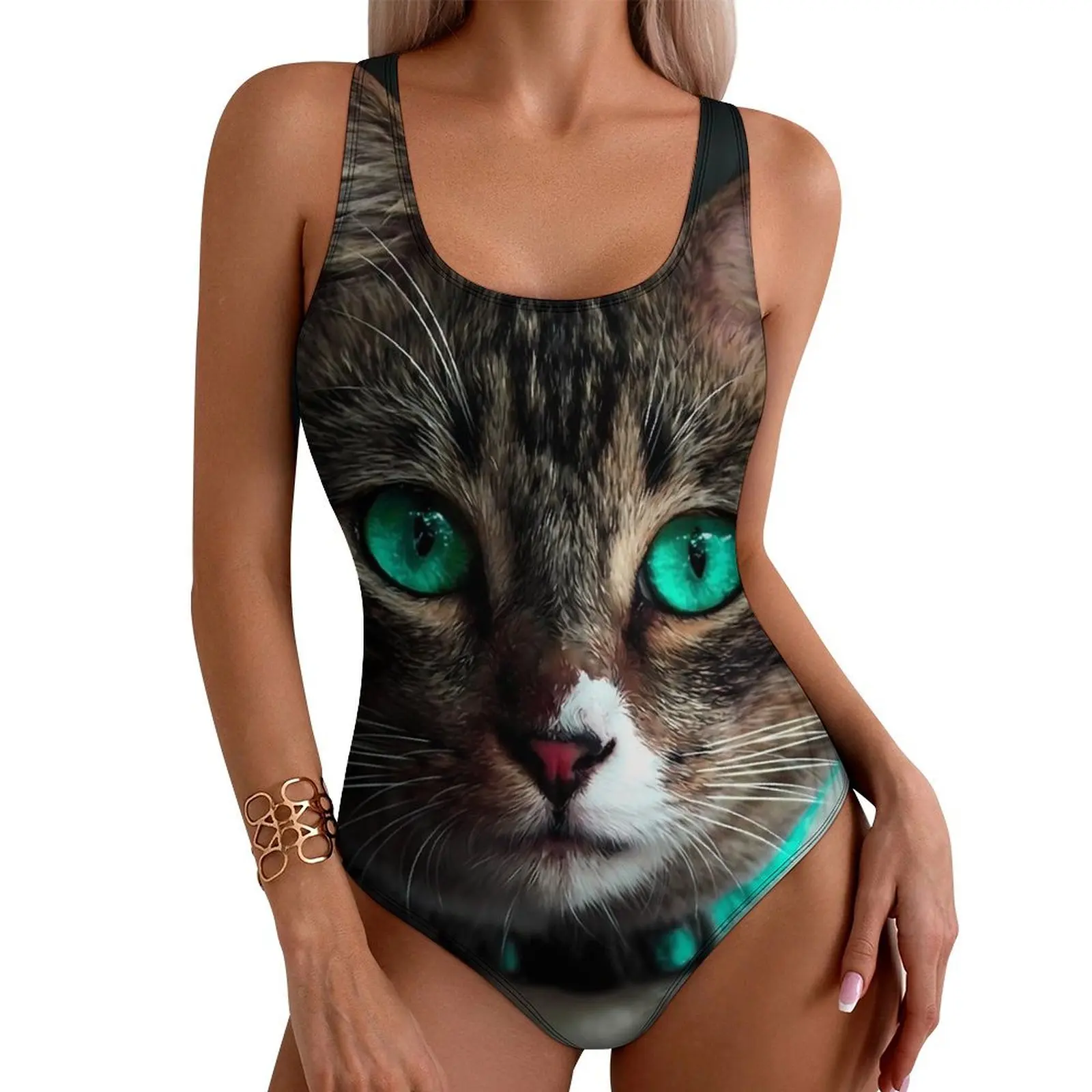 Magic Cat Swimsuit Cute Animal Print Swimwear One Piece Graphic Bodysuit Mesh Bathing Suits Women Push Up Sexy Beach Wear