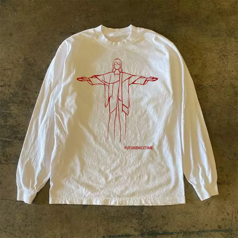 純綿300gヘビーウェイト長袖tシャツ-アメリカンレトロ-オーバーサイズ-ストリートスタイル-多用途服飾アクセサリー