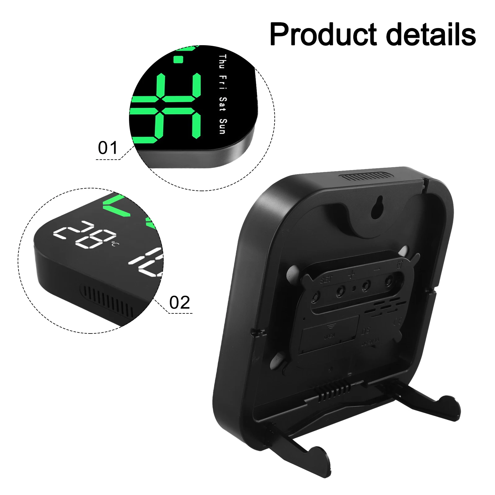 Wall Clock with Remote Control for Home Use Featuring Temperature Date Week Time Display and Adjustable Brightness Modes