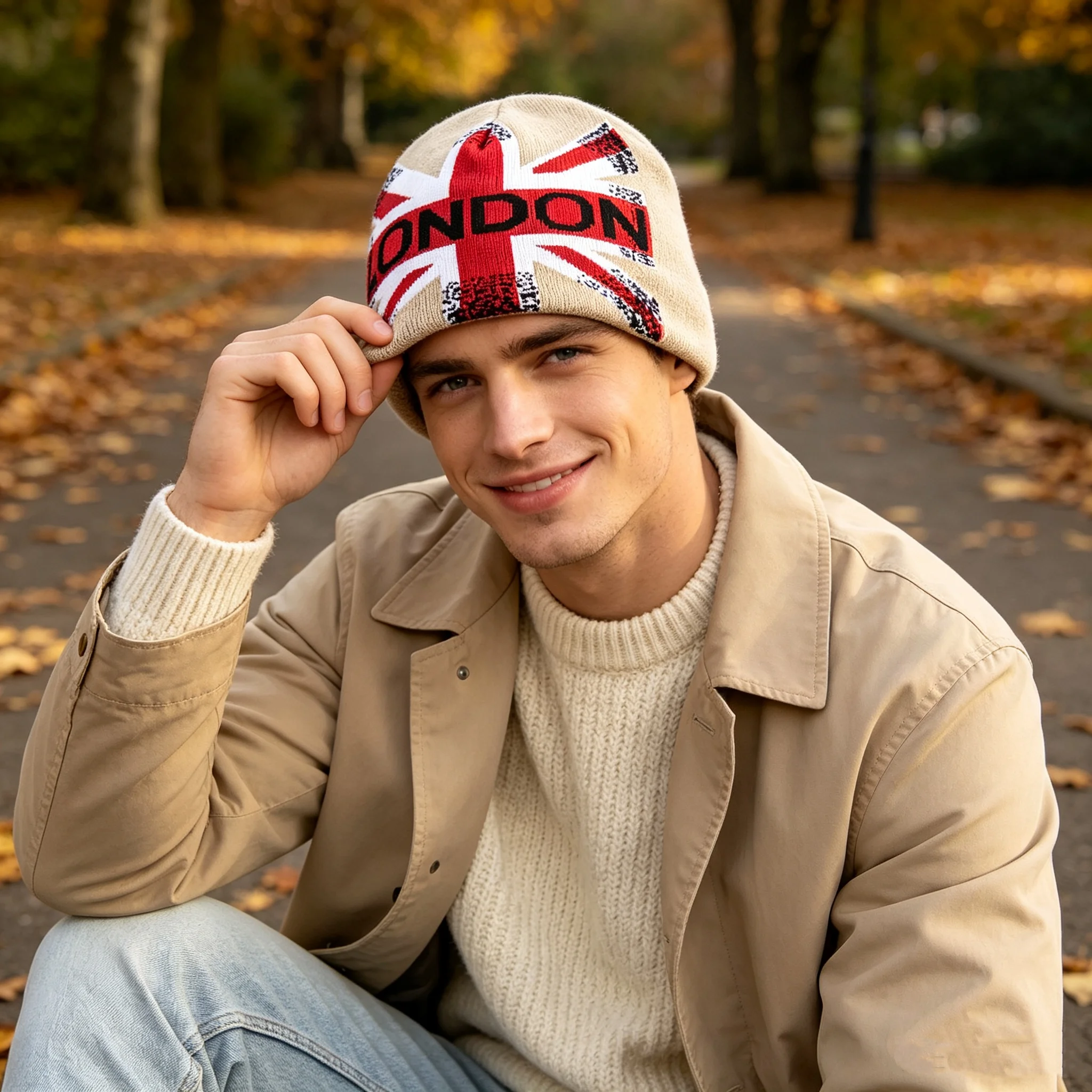 Street Fashion London - Cappello in maglia jacquard con bandiera